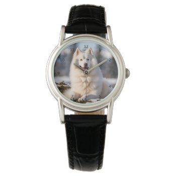 Samoyed Dog Beautiful Portrait In Snow Watch by roughcollie at Zazzle