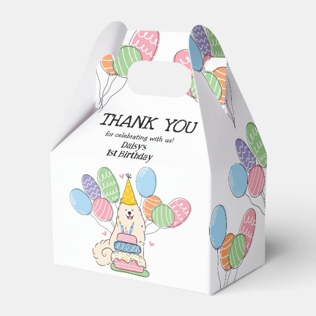 Samoyed Dog Birthday Thank You Favor Box (Front Side)