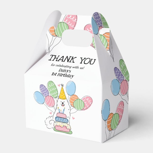Samoyed Dog Birthday Thank You Favor Box (Front Side)