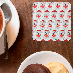 Samoyed Dog Breed Christmas Stars Square Paper Coaster