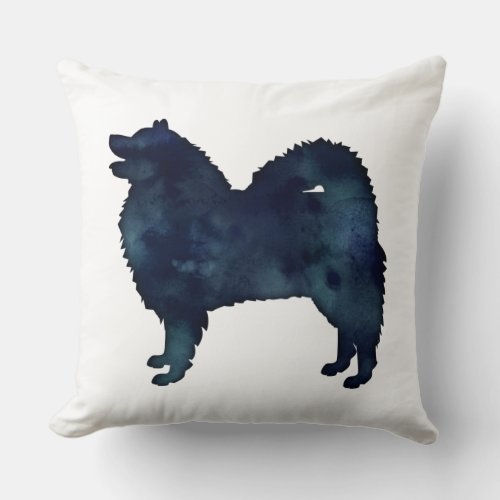 Samoyed Dog Breed Silhouette Black Watercolor Throw Pillow