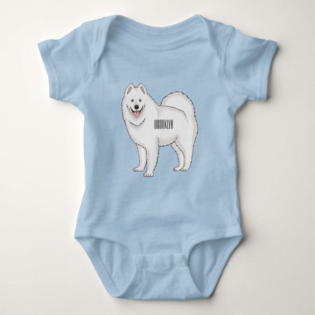 Samoyed dog cartoon illustration  baby bodysuit (Front)