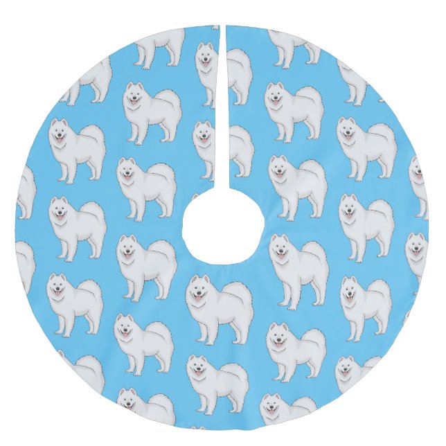 Samoyed dog cartoon illustration brushed polyester tree skirt (Front)