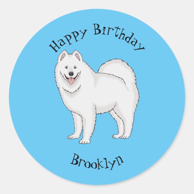 Samoyed dog cartoon illustration classic round sticker (Front)