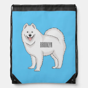 Samoyed dog cartoon illustration  drawstring bag