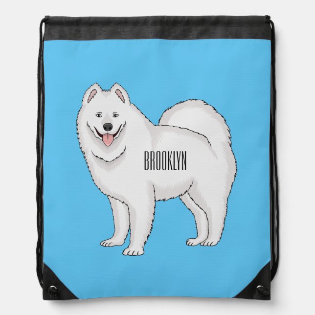Samoyed dog cartoon illustration  drawstring bag (Front)