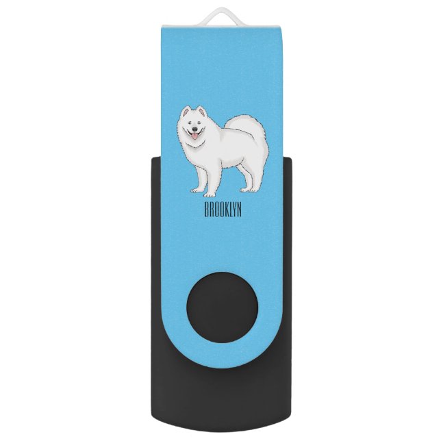 Samoyed dog cartoon illustration flash drive (Front Vertical)