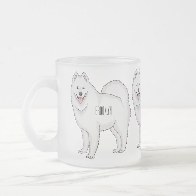 Samoyed dog cartoon illustration  frosted glass coffee mug (Left)