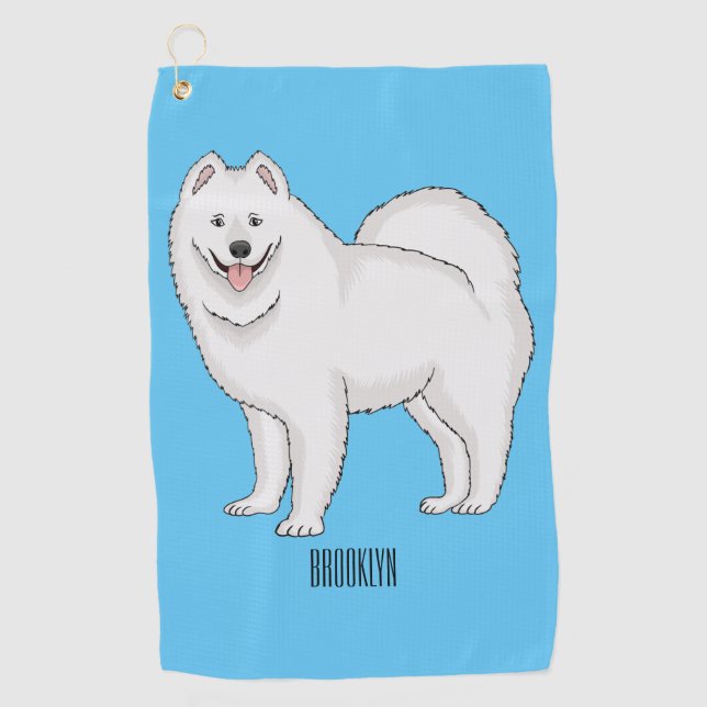 Samoyed dog cartoon illustration  golf towel (Front)
