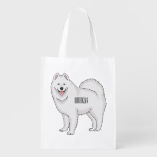 Samoyed dog cartoon illustration grocery bag