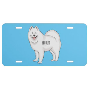 Samoyed dog cartoon illustration license plate
