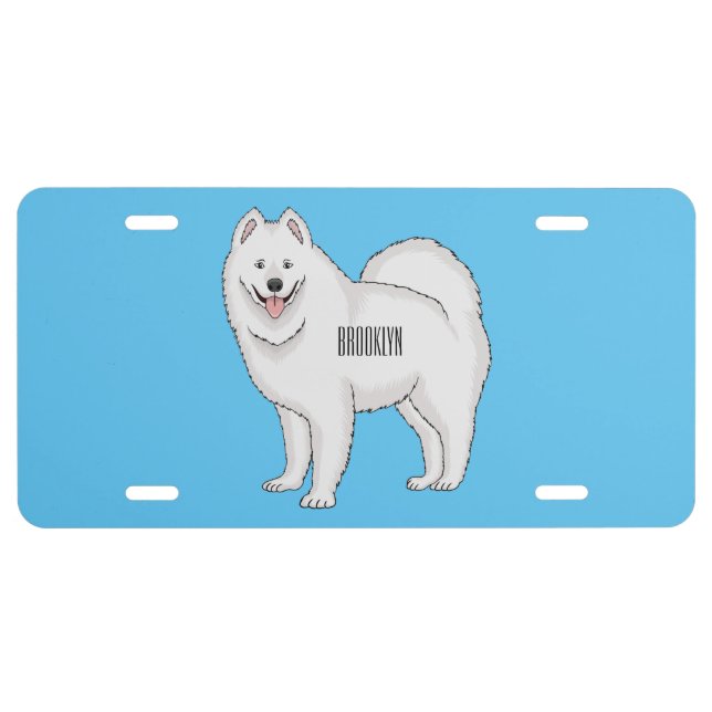 Samoyed dog cartoon illustration license plate (Front)