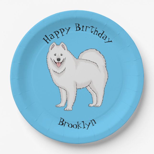 Samoyed dog cartoon illustration paper plates (Front)