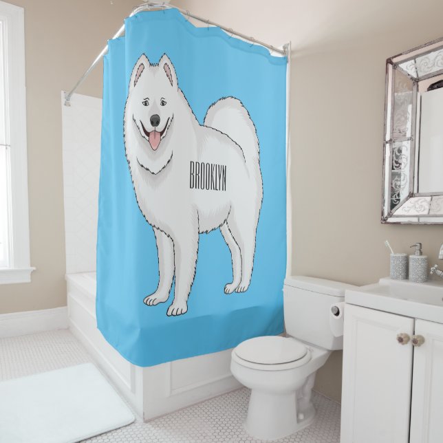 Samoyed dog cartoon illustration shower curtain (In Situ)