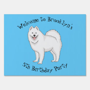 Samoyed dog cartoon illustration sign