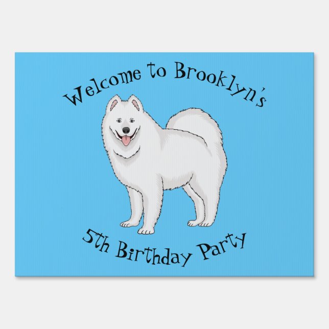 Samoyed dog cartoon illustration sign (Front)