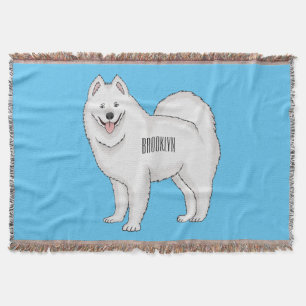 Samoyed dog cartoon illustration throw blanket