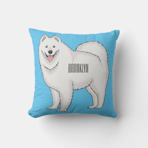 Samoyed dog cartoon illustration throw pillow
