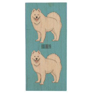 Samoyed dog cartoon illustration wood flash drive