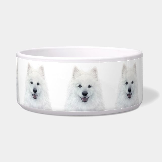 Samoyed Dog Ceramic Pet Bowl by miart (Front)