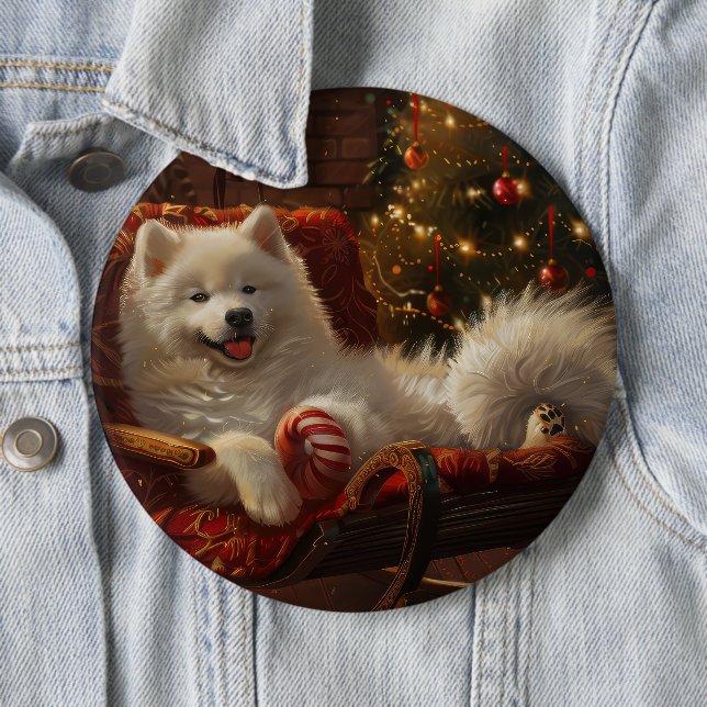 Samoyed Dog Christmas Festive  Button (In Situ)