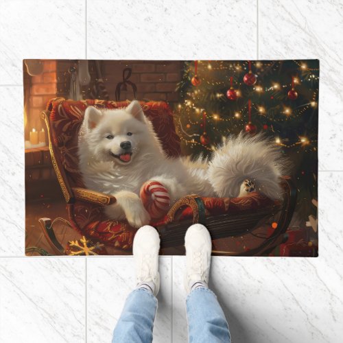 Samoyed Dog Christmas Festive  Doormat