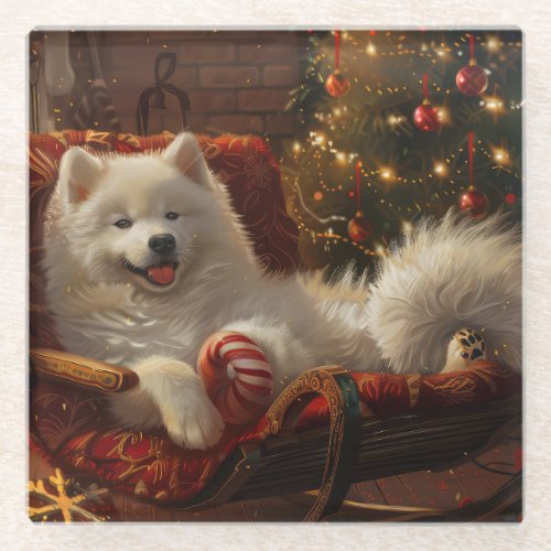 Samoyed Dog Christmas Festive  Glass Coaster