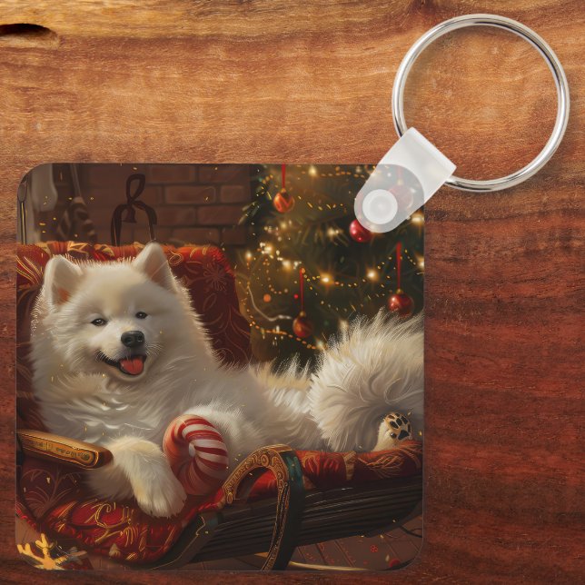 Samoyed Dog Christmas Festive  Keychain (Back)