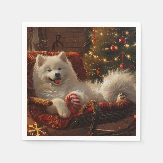 Samoyed Dog Christmas Festive  Napkins (Front)