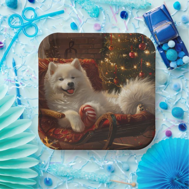 Samoyed Dog Christmas Festive  Paper Plates (Party)
