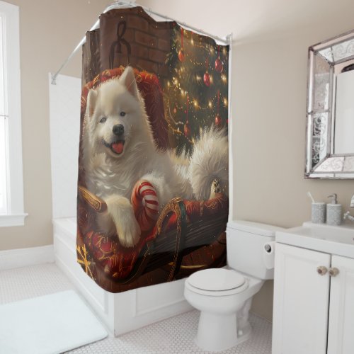 Samoyed Dog Christmas Festive  Shower Curtain