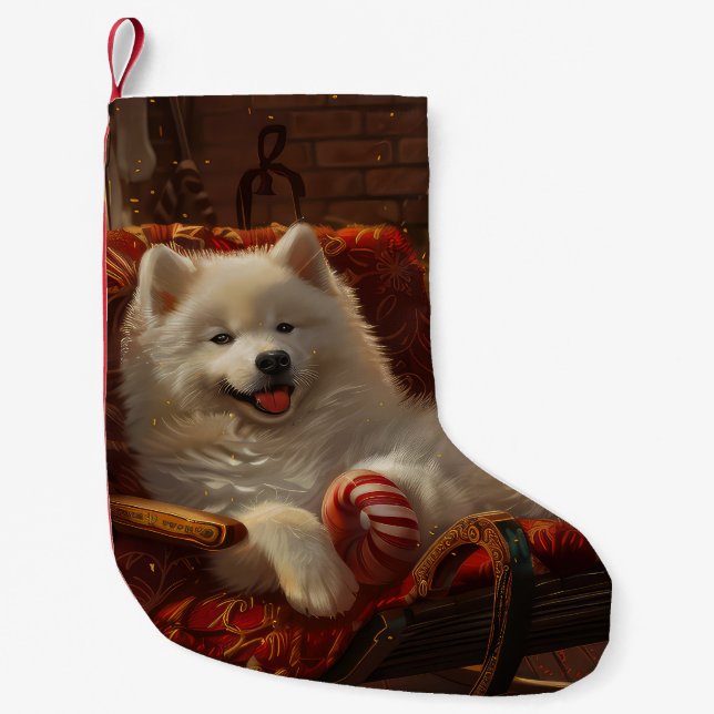 Samoyed Dog Christmas Festive  Small Christmas Stocking (Front)