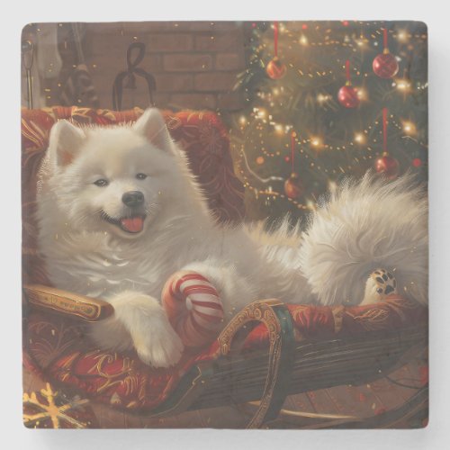 Samoyed Dog Christmas Festive  Stone Coaster