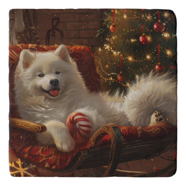 Samoyed Dog Christmas Festive  Trivet (Front)