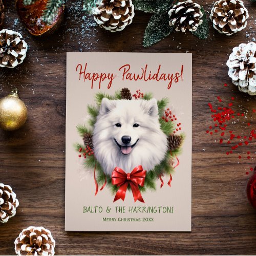 Samoyed Dog Christmas Happy Pawlidays Howlidays Holiday Card