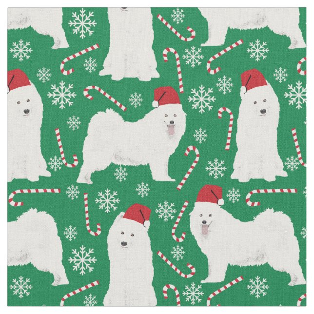 Samoyed dog christmas holiday fabric (Close Up)