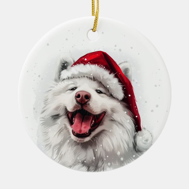 Samoyed Dog Christmas Personalized Ceramic Ornament (Front)