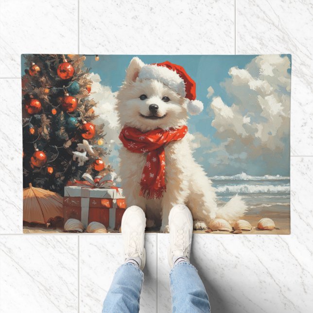 Samoyed Dog Christmas Vintage Beach Doormat (Indoor)