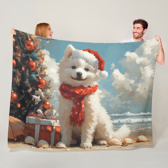 Samoyed Dog Christmas Vintage Beach Fleece Blanket (In Situ)