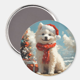 Samoyed Dog Christmas Vintage Beach Magnet