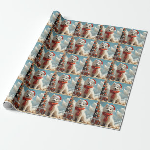 Samoyed Dog Christmas Vintage Beach Wrapping Paper