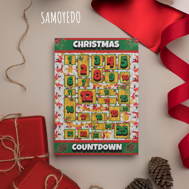 Samoyed Dog Countdown Christmas Advent Calendar Holiday Card (Creator Uploaded)