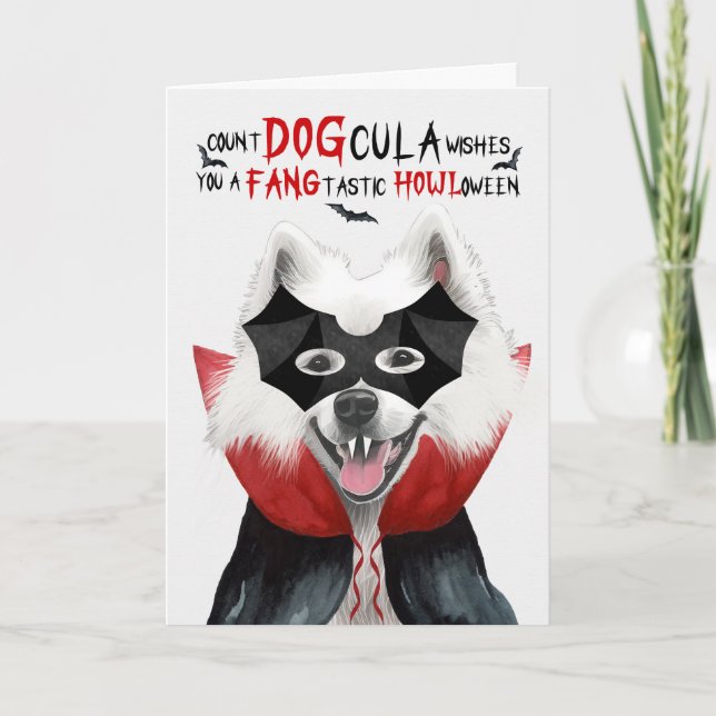 Samoyed Dog Funny Count DOGcula Halloween Holiday Card (Front)