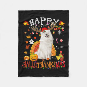 Samoyed Dog Halloween Christmas Dog Happy Hallotha Fleece Blanket