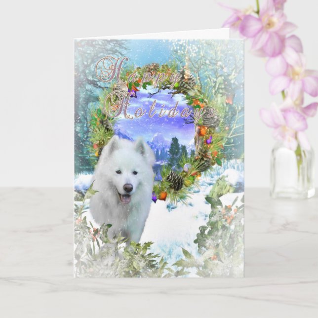Samoyed Dog HAPPY HOLIDAYS CHRISTMAS Card (Orchid)