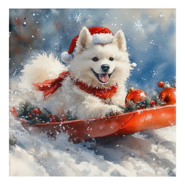 Samoyed Dog in Sledge Let it Snow Christmas Acrylic Print (Front)