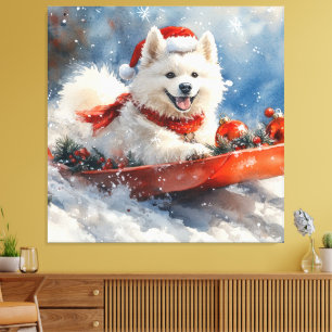 Samoyed Dog in Sledge Let it Snow Christmas Canvas Print