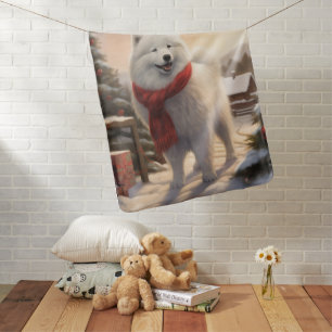 Samoyed Dog in Snow Christmas Baby Blanket