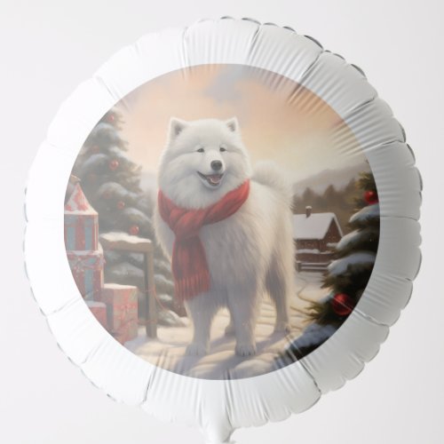 Samoyed Dog in Snow Christmas  Balloon