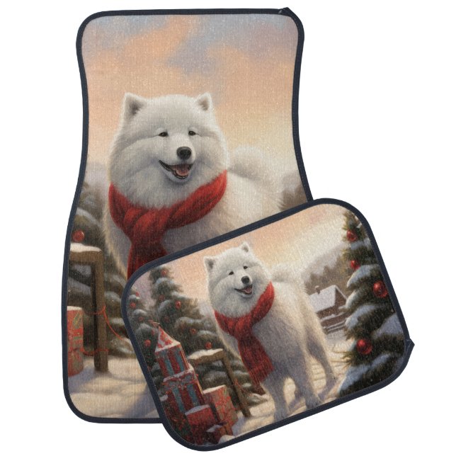 Samoyed Dog in Snow Christmas  Car Floor Mat (Set)